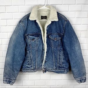 Vintage Sherpa Lined Denim Jean Jacket Size XL